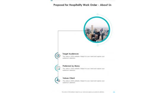 Proposal For Hospitality Work Order About Us One Pager Sample Example Document