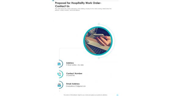 Proposal For Hospitality Work Order Contact Us One Pager Sample Example Document