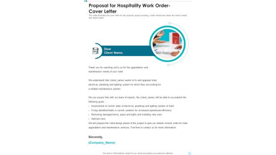 Proposal For Hospitality Work Order Cover Letter One Pager Sample Example Document