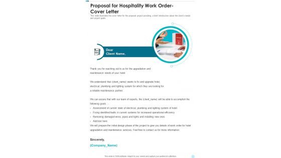 Proposal For Hospitality Work Order Cover Letter One Pager Sample Example Document Proposal For Hospitality Work Order Cover Letter One Pager Sample Example Document