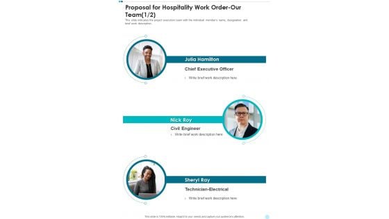 Proposal For Hospitality Work Order Our Team One Pager Sample Example Document Proposal For Hospitality Work Order Our Team One Pager Sample Example Document