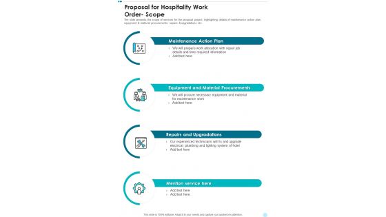 Proposal For Hospitality Work Order Scope One Pager Sample Example Document Proposal For Hospitality Work Order Scope One Pager Sample Example Document