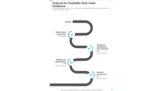 Proposal For Hospitality Work Order Timeframe One Pager Sample Example Document Proposal For Hospitality Work Order Timeframe One Pager Sample Example Document