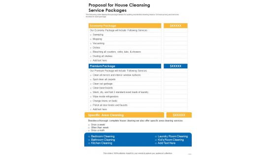 Proposal For House Cleansing Service Packages One Pager Sample Example Document Proposal For House Cleansing Service Packages One Pager Sample Example Document