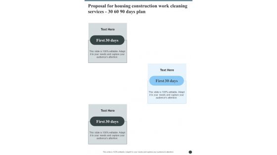 Proposal For Housing Construction Work Cleaning Services 30 60 90 Days Plan One Pager Sample Example Document Proposal For Housing Construction Work Cleaning Services 30 60 90 Days Plan One Pager Sample Example Document