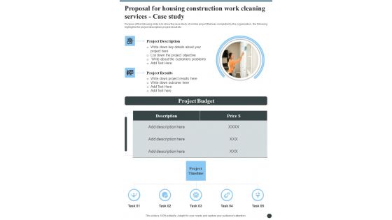 Proposal For Housing Construction Work Cleaning Services Case Study One Pager Sample Example Document