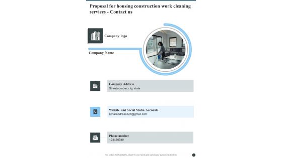 Proposal For Housing Construction Work Cleaning Services Contact Us One Pager Sample Example Document