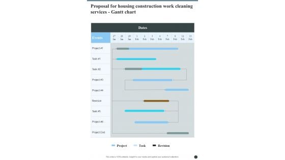 Proposal For Housing Construction Work Cleaning Services Gantt Chart One Pager Sample Example Document