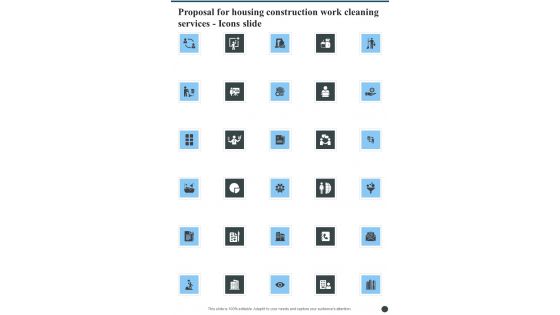 Proposal For Housing Construction Work Cleaning Services Icons Slide One Pager Sample Example Document Proposal For Housing Construction Work Cleaning Services Icons Slide One Pager Sample Example Document