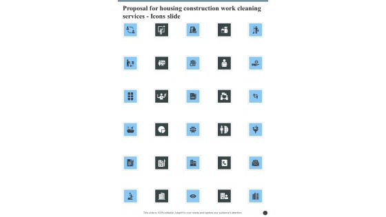 Proposal For Housing Construction Work Cleaning Services Icons Slide One Pager Sample Example Document