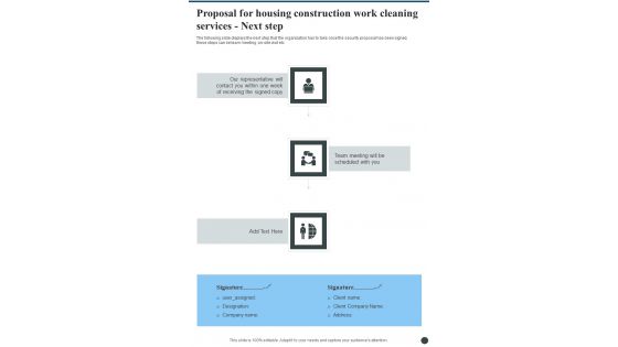 Proposal For Housing Construction Work Cleaning Services Next Step One Pager Sample Example Document Proposal For Housing Construction Work Cleaning Services Next Step One Pager Sample Example Document