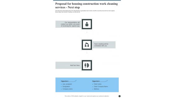 Proposal For Housing Construction Work Cleaning Services Next Step One Pager Sample Example Document