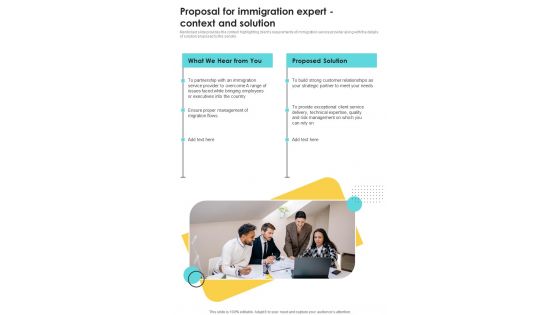 Proposal For Immigration Expert Context And Solution One Pager Sample Example Document