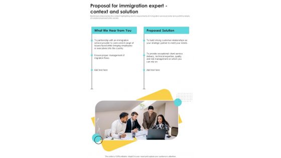 Proposal For Immigration Expert Context And Solution One Pager Sample Example Document Proposal For Immigration Expert Context And Solution One Pager Sample Example Document
