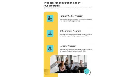 Proposal For Immigration Expert Our Programs One Pager Sample Example Document