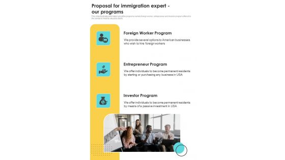 Proposal For Immigration Expert Our Programs One Pager Sample Example Document Proposal For Immigration Expert Our Programs One Pager Sample Example Document
