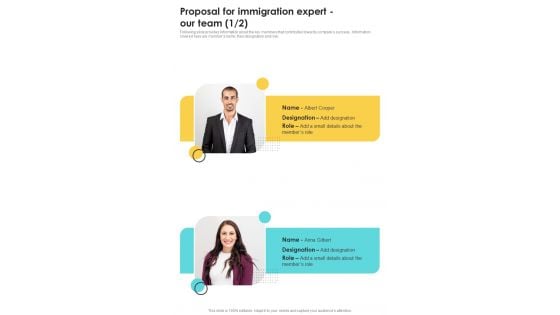 Proposal For Immigration Expert Our Team One Pager Sample Example Document