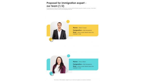Proposal For Immigration Expert Our Team One Pager Sample Example Document Proposal For Immigration Expert Our Team One Pager Sample Example Document