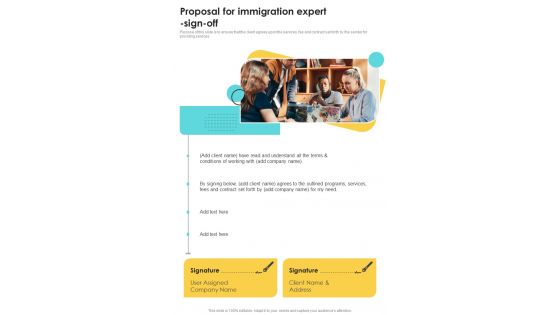 Proposal For Immigration Expert Sign Off One Pager Sample Example Document