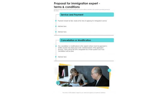 Proposal For Immigration Expert Terms And Conditions One Pager Sample Example Document