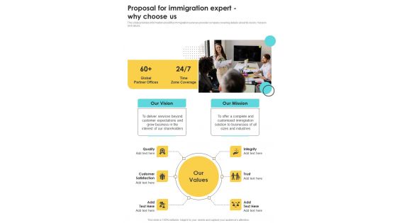 Proposal For Immigration Expert Why Choose Us One Pager Sample Example Document