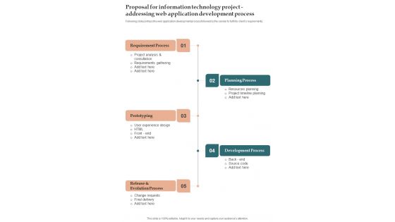 Proposal For Information Technology Project Addressing Web One Pager Sample Example Document