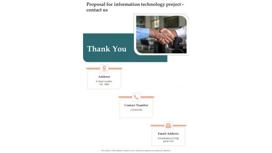 Proposal For Information Technology Project Contact Us One Pager Sample Example Document