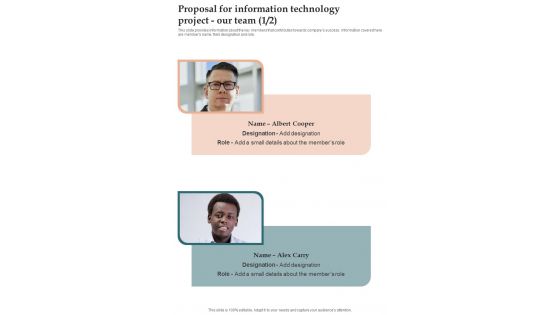 Proposal For Information Technology Project Our Team One Pager Sample Example Document