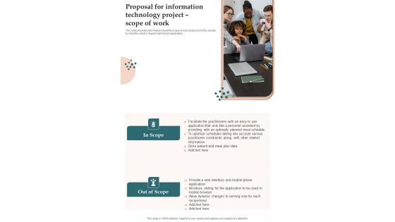 Proposal For Information Technology Project Scope Of Work One Pager Sample Example Document