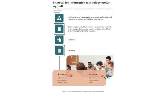 Proposal For Information Technology Project Sign Off One Pager Sample Example Document