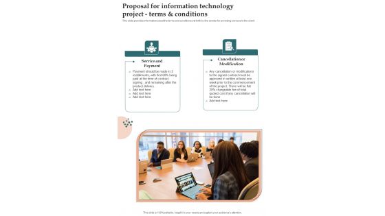 Proposal For Information Technology Project Terms And Conditions One Pager Sample Example Document