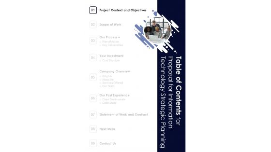 Proposal For Information Technology Strategic Planning For Table Of Contents One Pager Sample Example Document Proposal For Information Technology Strategic Planning For Table Of Contents One Pager Sample Example Document