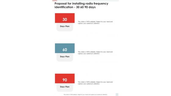 Proposal For Installing Radio Frequency Identification 30 60 90 Days One Pager Sample Example Document Proposal For Installing Radio Frequency Identification 30 60 90 Days One Pager Sample Example Document