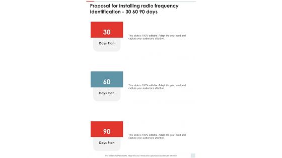 Proposal For Installing Radio Frequency Identification 30 60 90 Days One Pager Sample Example Document