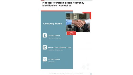 Proposal For Installing Radio Frequency Identification Contact Us One Pager Sample Example Document