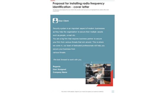 Proposal For Installing Radio Frequency Identification Cover Letter One Pager Sample Example Document Proposal For Installing Radio Frequency Identification Cover Letter One Pager Sample Example Document