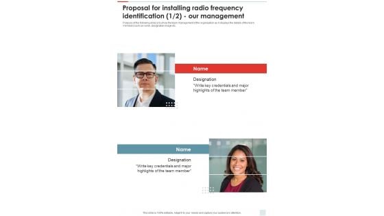 Proposal For Installing Radio Frequency Identification Our Management One Pager Sample Example Document Proposal For Installing Radio Frequency Identification Our Management One Pager Sample Example Document