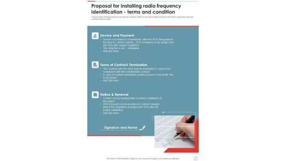 Proposal For Installing Radio Frequency Identification Terms And Condition One Pager Sample Example Document