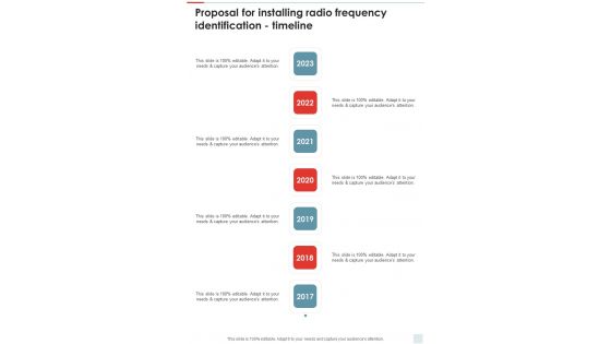 Proposal For Installing Radio Frequency Identification Timeline One Pager Sample Example Document