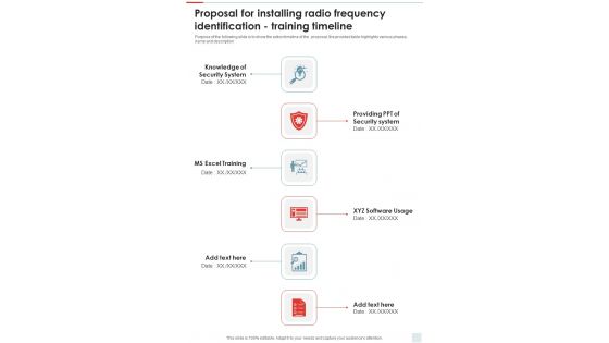 Proposal For Installing Radio Frequency Identification Training Timeline One Pager Sample Example Document