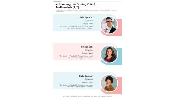 Proposal For Leasing Office Premises Addressing Our Existing Client Testimonials One Pager Sample Example Document Proposal For Leasing Office Premises Addressing Our Existing Client Testimonials One Pager Sample Example Document