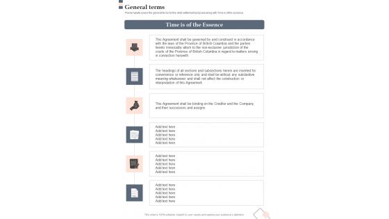 Proposal For Loan Settlement General Terms One Pager Sample Example Document