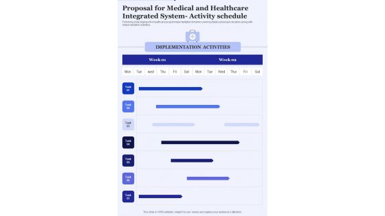 Proposal For Medical And Healthcare Integrated System Activity Schedule One Pager Sample Example Document