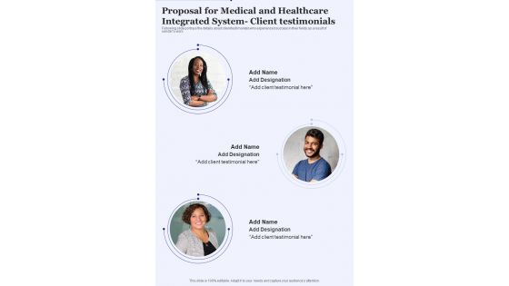 Proposal For Medical And Healthcare Integrated System Client Testimonials One Pager Sample Example Document Proposal For Medical And Healthcare Integrated System Client Testimonials One Pager Sample Example Document