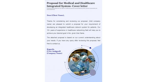 Proposal For Medical And Healthcare Integrated System Cover Letter One Pager Sample Example Document Proposal For Medical And Healthcare Integrated System Cover Letter One Pager Sample Example Document
