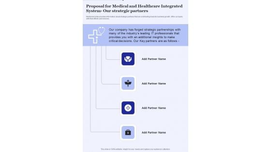 Proposal For Medical And Healthcare Integrated System Our Strategic Partners One Pager Sample Example Document Proposal For Medical And Healthcare Integrated System Our Strategic Partners One Pager Sample Example Document