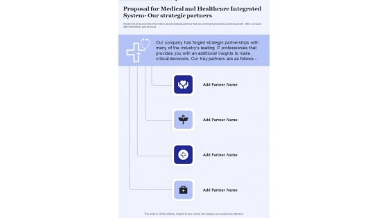 Proposal For Medical And Healthcare Integrated System Our Strategic Partners One Pager Sample Example Document