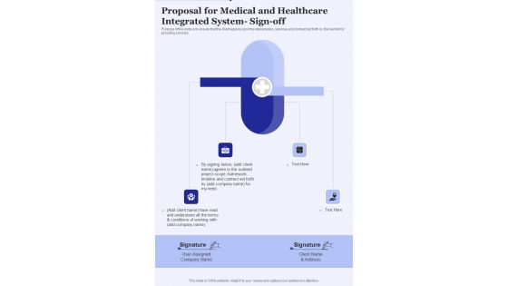 Proposal For Medical And Healthcare Integrated System Sign Off One Pager Sample Example Document