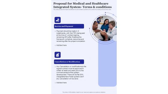 Proposal For Medical And Healthcare Integrated System Terms Conditions One Pager Sample Example Document
