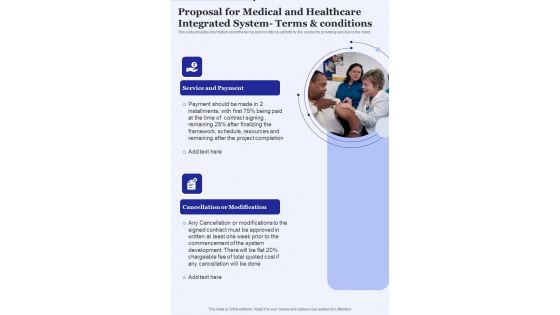 Proposal For Medical And Healthcare Integrated System Terms Conditions One Pager Sample Example Document Proposal For Medical And Healthcare Integrated System Terms Conditions One Pager Sample Example Document